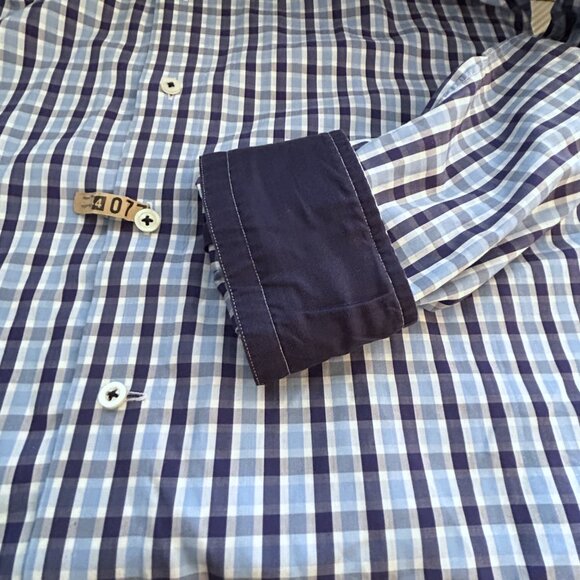 Eton Dress Shirt Mens EU 40 US 15 3/4 Contemporary Fit Blue Plaid Contrast Trim - Picture 7 of 15